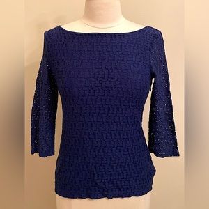 Banana Republic Blue Lace Boatneck 3/4” Sleeves Front Lined Dressy Top Size 6
